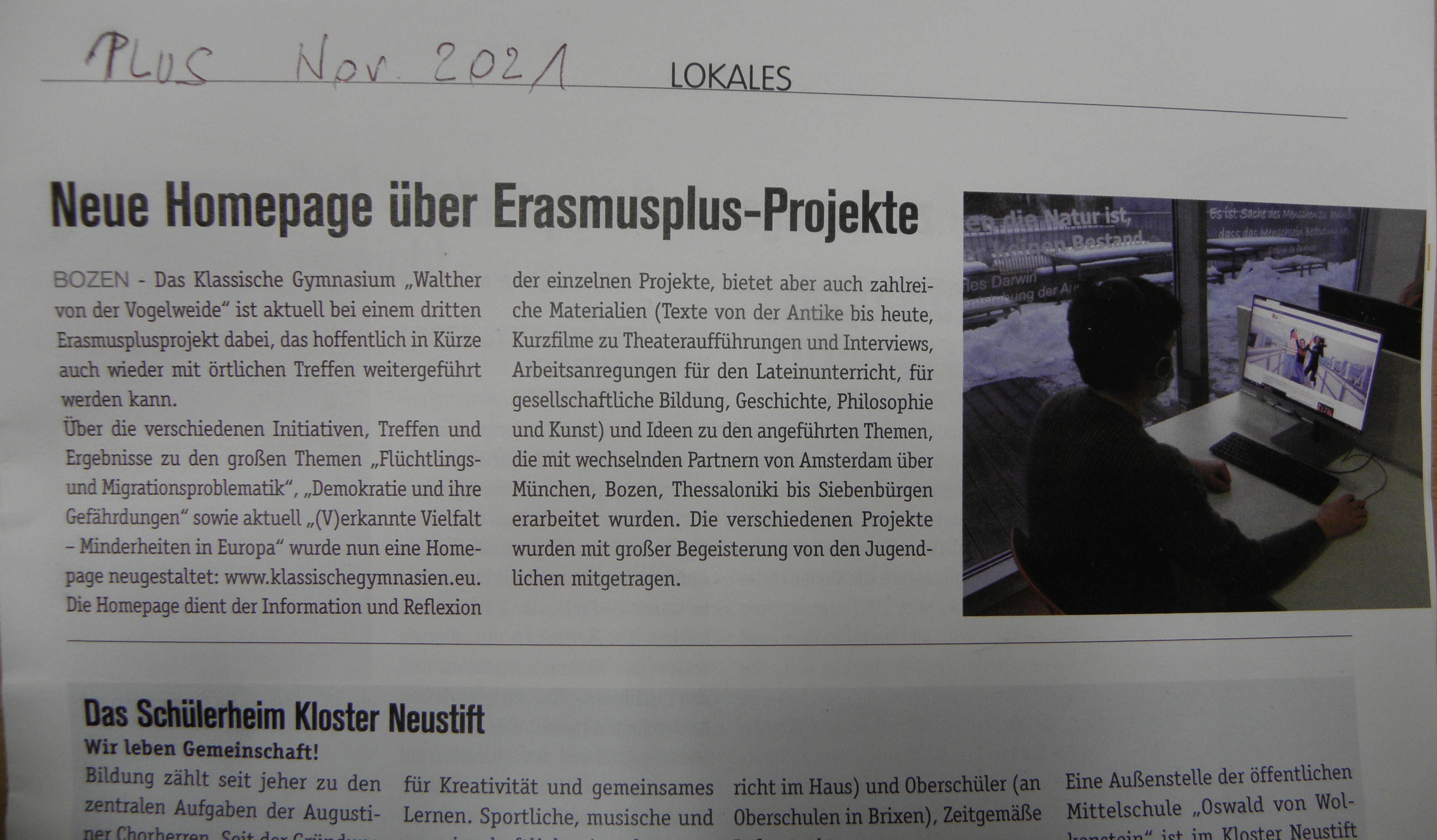 Neue Homepage über Erasmusplus-Projekte