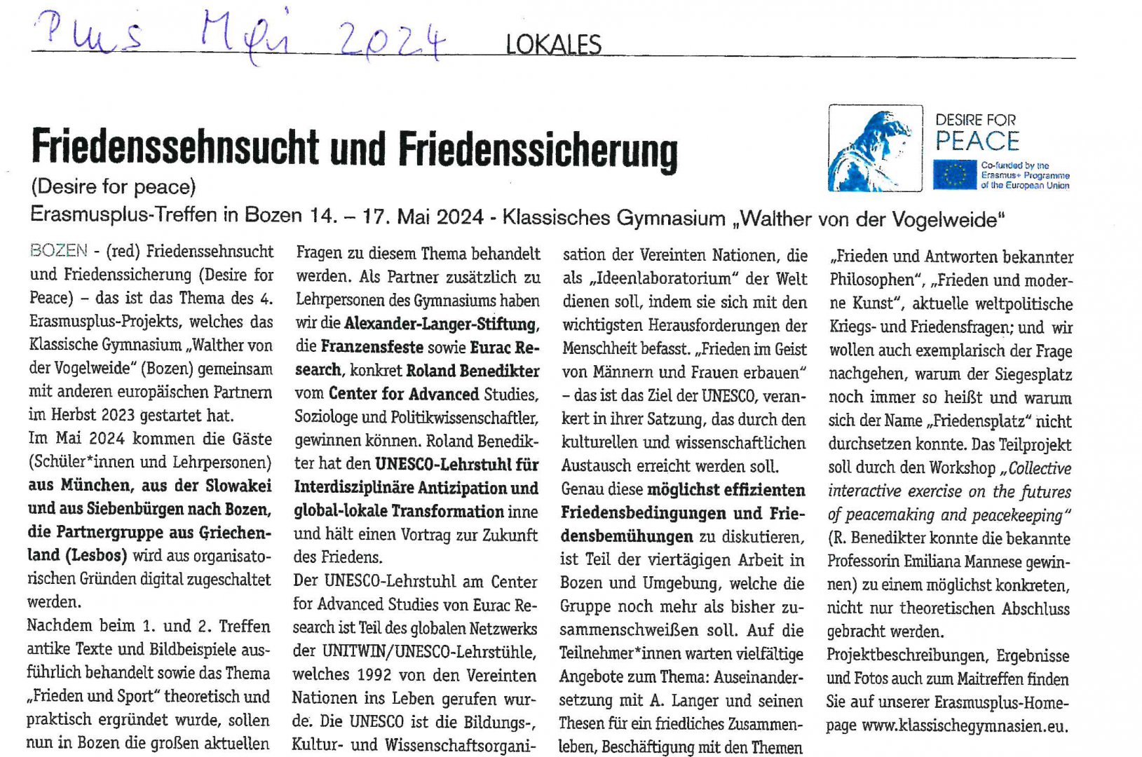 Desire for Peace: Third Meeting in Bolzano (13.-17.05.2024)